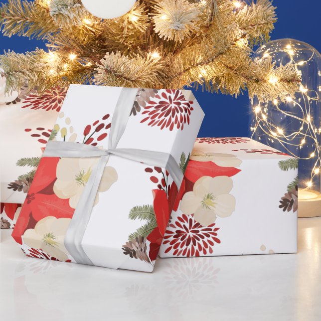 White Elegant Holiday Floral Pinecone Bouquet Wrap Wrapping Paper (Holidays)