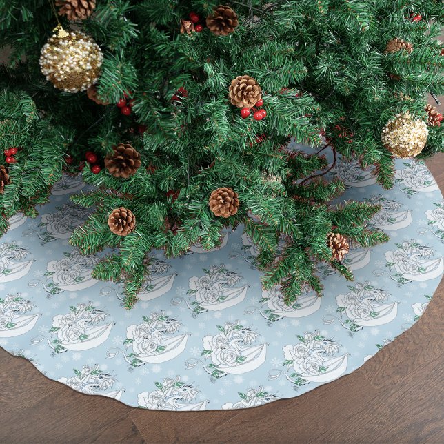 White Elegant Ice Dragon Blue Roses Fantasy Brushed Polyester Tree Skirt (Creator Uploaded)
