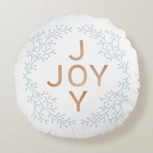 White Elegant Joy Holiday Round Cushion