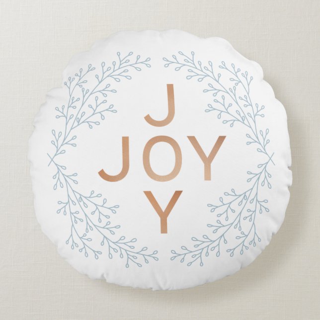 White Elegant Joy Holiday Round Cushion (Front)