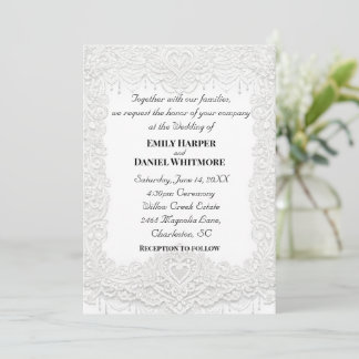White Elegant Lace Wedding Invitation