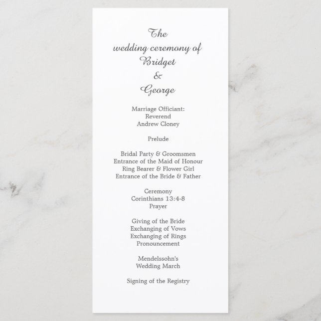 white elegant minimal wedding programme (Back)