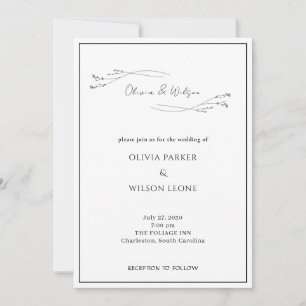 White Elegant Minimalist Botanical Wedding Invitation