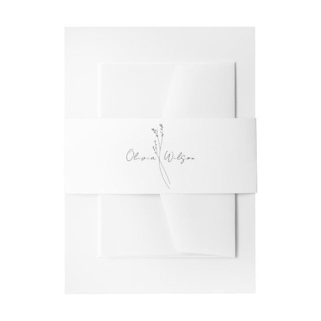 White Elegant Minimalist Botanical Wedding Invitation Belly Band (Front Example)