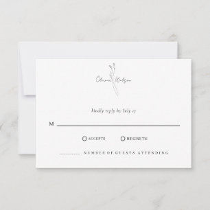 White Elegant Minimalist Botanical Wedding RSVP Card