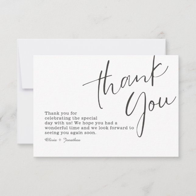 White Elegant Modern Calligraphy Wedding  Thank You Card (Front)