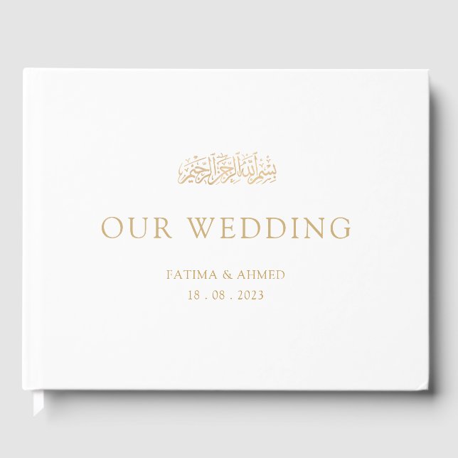 White Elegant Our Wedding Minimal Islamic Muslim Guest Book (Front)