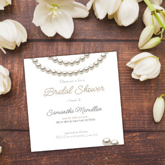 White Elegant Pearl Bridal Shower  Invitation