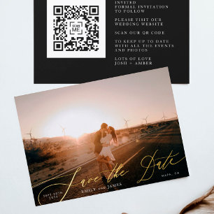 White Elegant Photo QR Code Gold Save The Date
