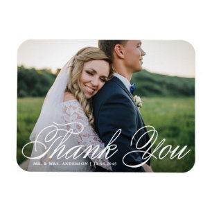 White Elegant Photo Wedding Thank You Magnet