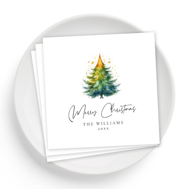 White Elegant Script Christmas Napkins (Personalized White Elegant Script Christmas Napkins )