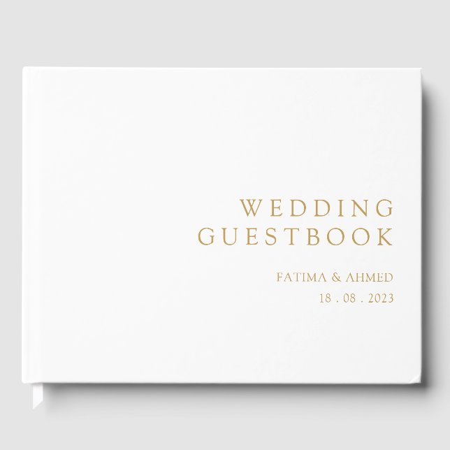 White Elegant Script Minimal Gold Muslim Wedding Guest Book (Front)