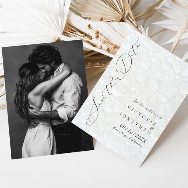 White Elegant Script Photo Save The Date (Creator Uploaded)
