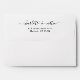 White Elegant Script Return Address Wedding A7 5x7 Envelope