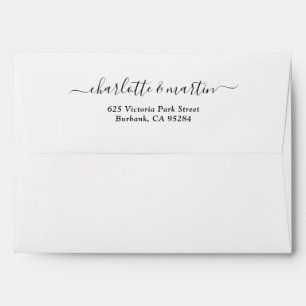 White Elegant Script Return Address Wedding A7 5x7 Envelope