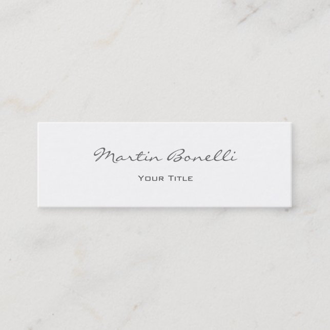 White Elegant Script Simple Trendy Professional Mini Business Card (Front)