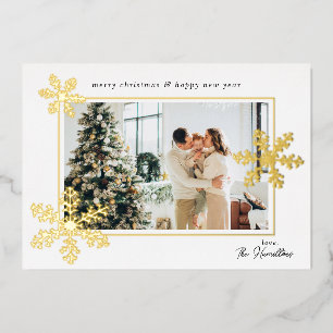 White Elegant Snowflakes Photo Foil Holiday Card