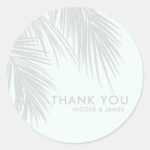 White Elegant Tropical Palm Tree Leaves Wedding Classic Round Sticker
