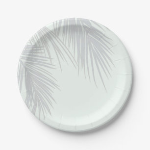 White Elegant Tropical Palm Tree Leaves Wedding Paper Plate