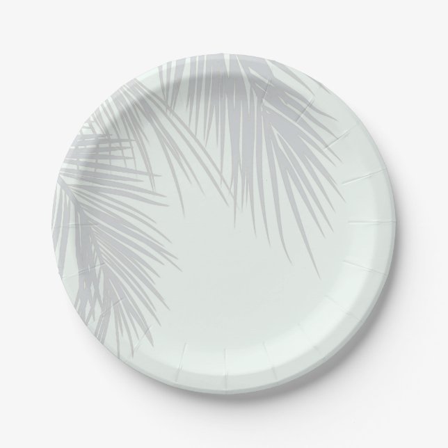 White Elegant Tropical Palm Tree Leaves Wedding Paper Plate (Front)