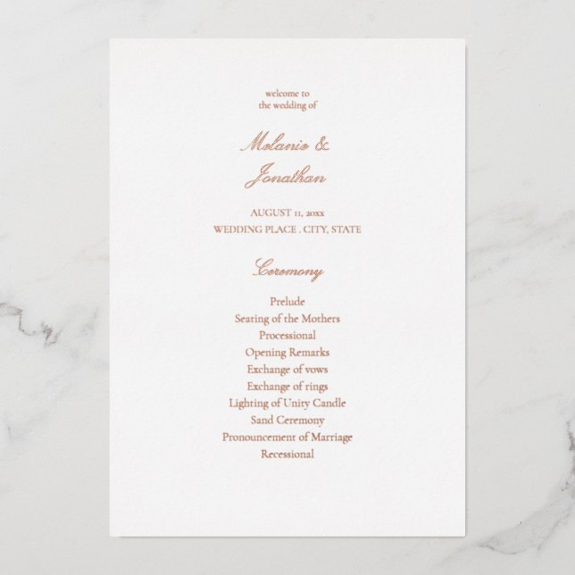 White Elegant Wedding Ceremony Program (Front)