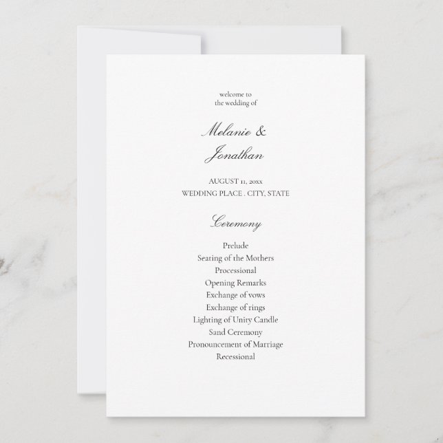 White Elegant Wedding Ceremony Program Invitation (Front)