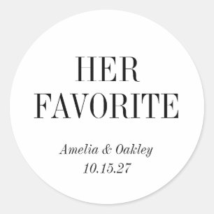 White Elegant Wedding Favour Her Favourite Custom  Classic Round Sticker