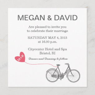 White Elegant Wedding Invitations - Bike and heart