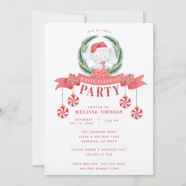 White Elephant Christmas Gift Exchange Invitation (Front)