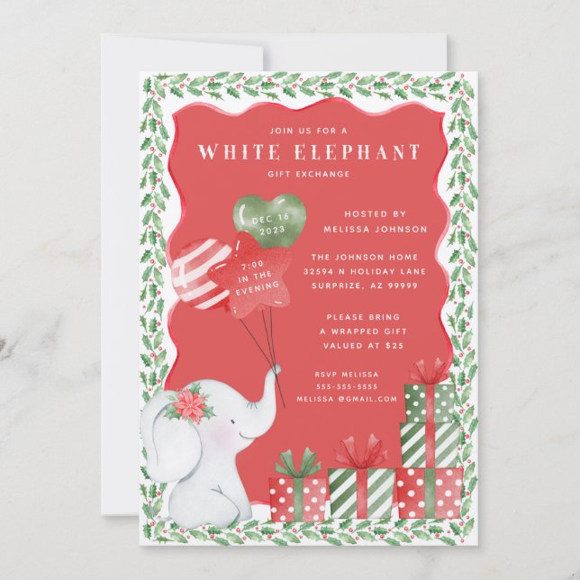 White Elephant Christmas Gift Exchange Invitation (Front)