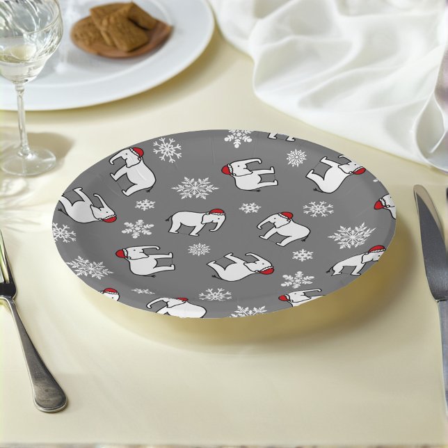 White Elephant Christmas (Grey) Paper Plate (Creator Uploaded)