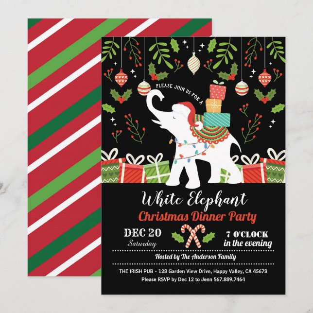 White elephant Christmas party gift exchange Invitation (Front/Back)