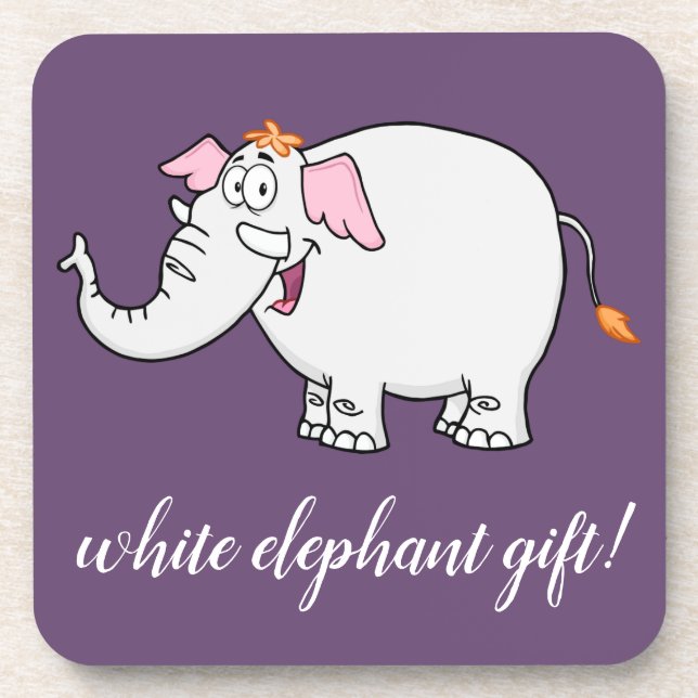 White Elephant Exchange Cartoon Coaster (Front)