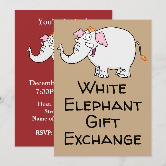 White Elephant Exchange Cartoon Invitation (Front/Back)