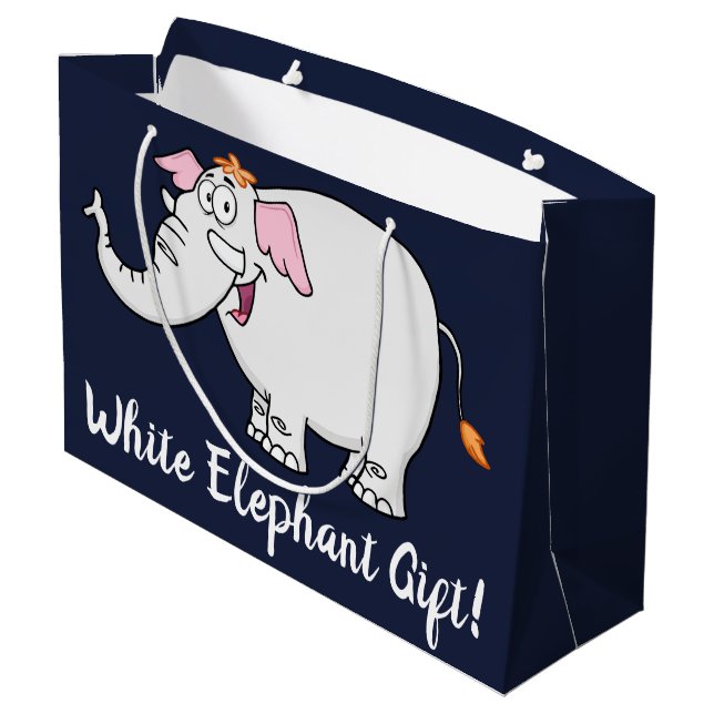 White Elephant Exchange Cartoon Large Gift Bag (Back Angled)
