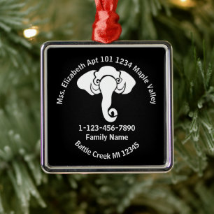White Elephant  Family Home Address Republican  Metal Tree Decoration