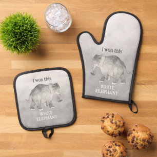 White Elephant Gag Gift Oven Mitt & Pot Holder Set
