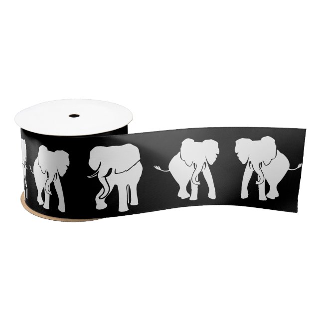 White Elephant Gift Exchange Black and White Satin Ribbon (Spool)