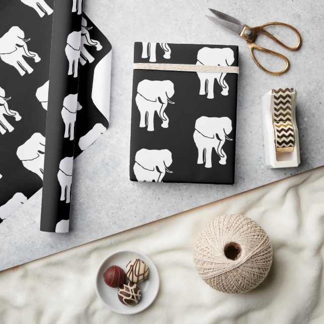 White Elephant Gift Exchange Christmas Game Black  Wrapping Paper (Crafts)