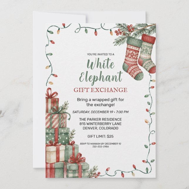 White Elephant Gift Exchange Christmas Invitation (Front)