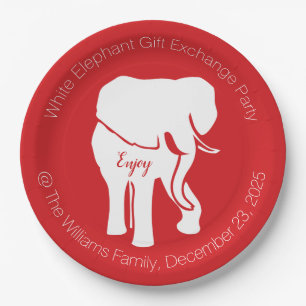 White Elephant Gift Exchange Christmas Party Paper Plate