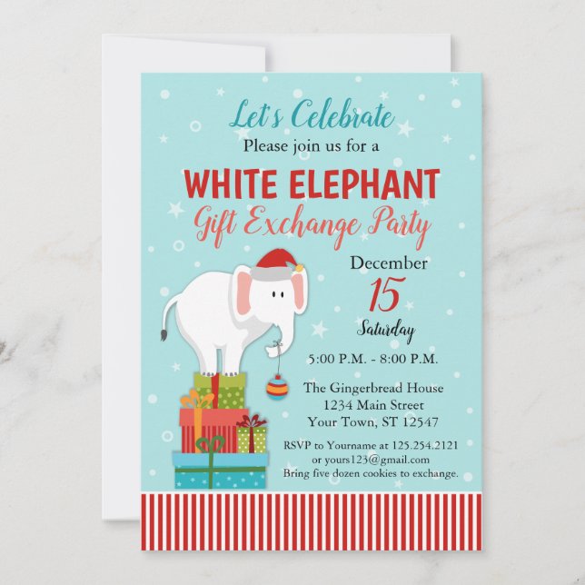 White Elephant Gift Exchange Holiday Invitation (Front)