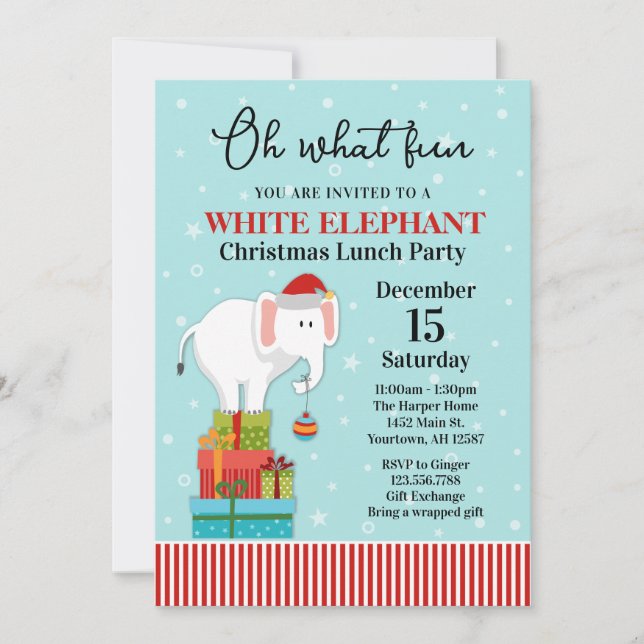 White Elephant Gift Exchange Holiday Invitation (Front)