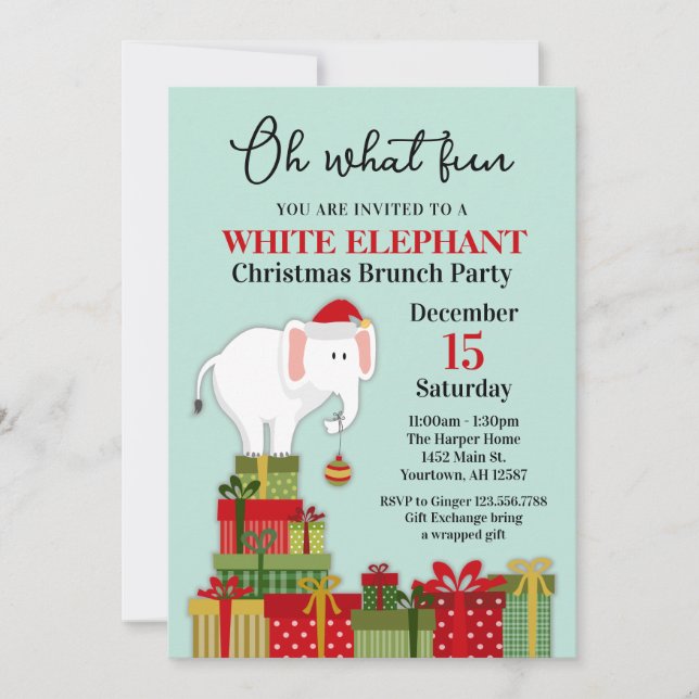 White Elephant Gift Exchange Holiday Invitation (Front)