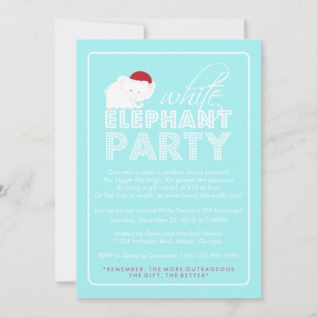 White Elephant Gift Exchange Holiday Party Invitation (Front)