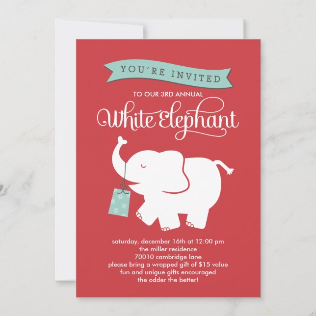 White Elephant Gift Exchange Holiday Party Invite (Front)