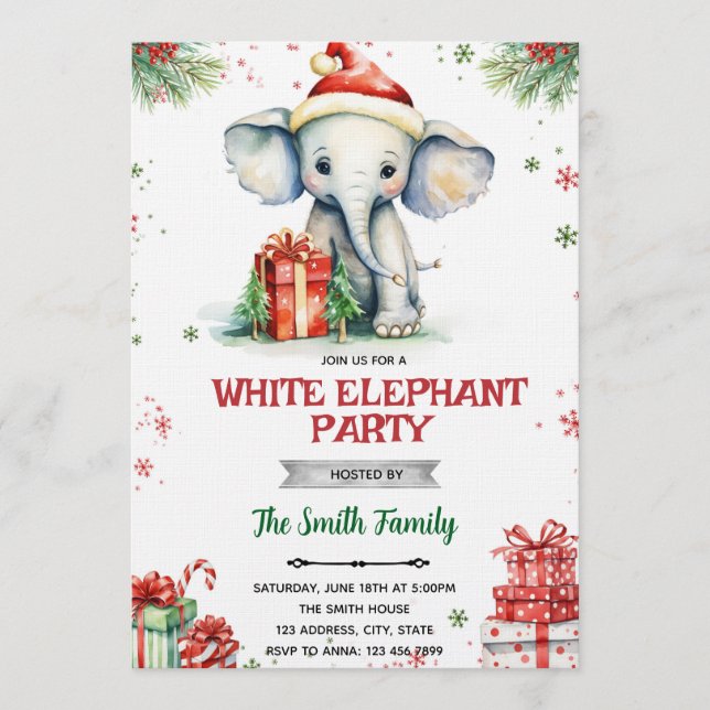 White Elephant Gift Exchange Invitation (Front)