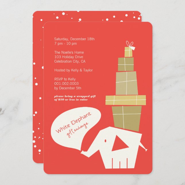 White Elephant Gift Exchange Modern Holiday Party Invitation (Front/Back)