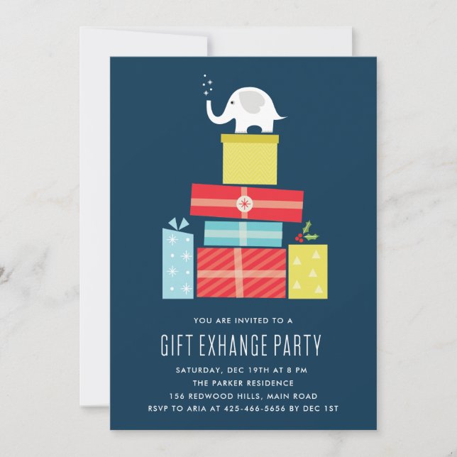 White elephant gift exchange Party Invite_Midnight Invitation (Front)