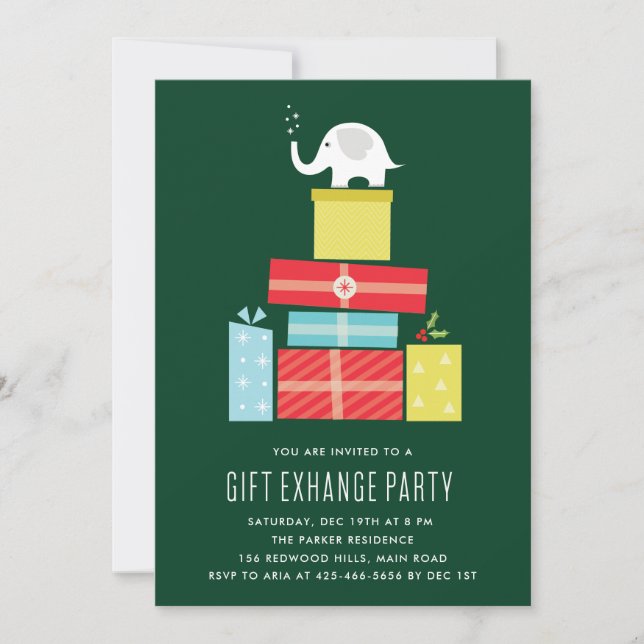 White elephant gift exchange Party Invite_pine Invitation (Front)
